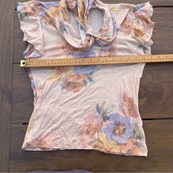Ralph Lauren Women's Floral Tie-Neck Top (Blush/Sage/Multi, XS Ruffle Sleeves - Picture 5 of 7